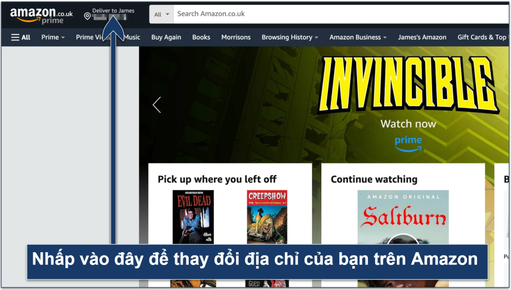 Ảnh chụp màn hình hiển thị cách thay đổi địa chỉ của bạn trên Amazon