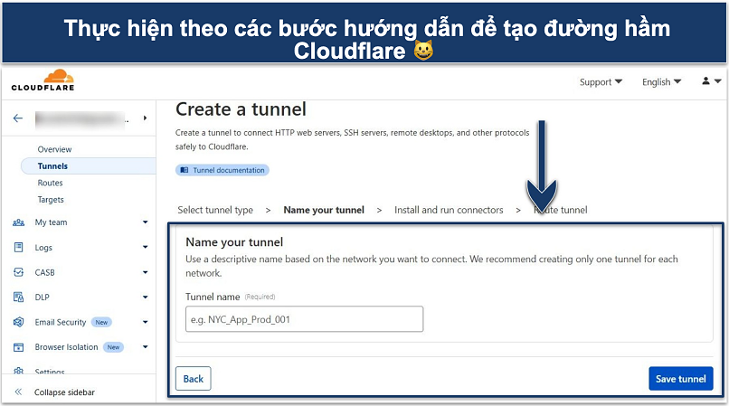 Screenshot of Cloudflare Tunnel dashboard