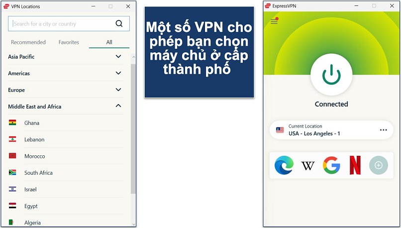 Screenshot of the ExpressVPN Windows app with its server list